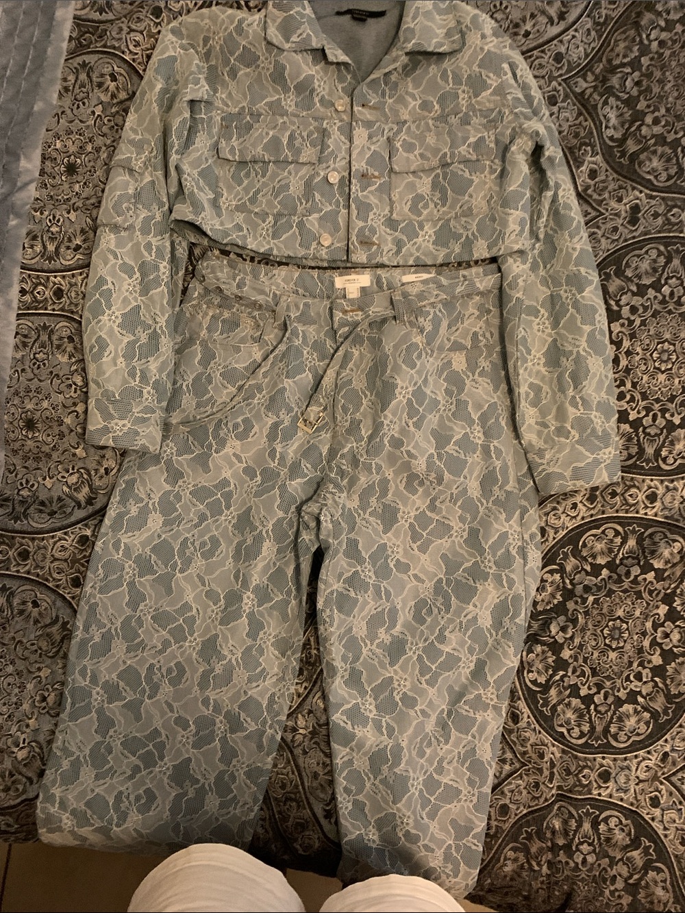 Forever 21 Light Blue Lace-Overlay Jumpsuit